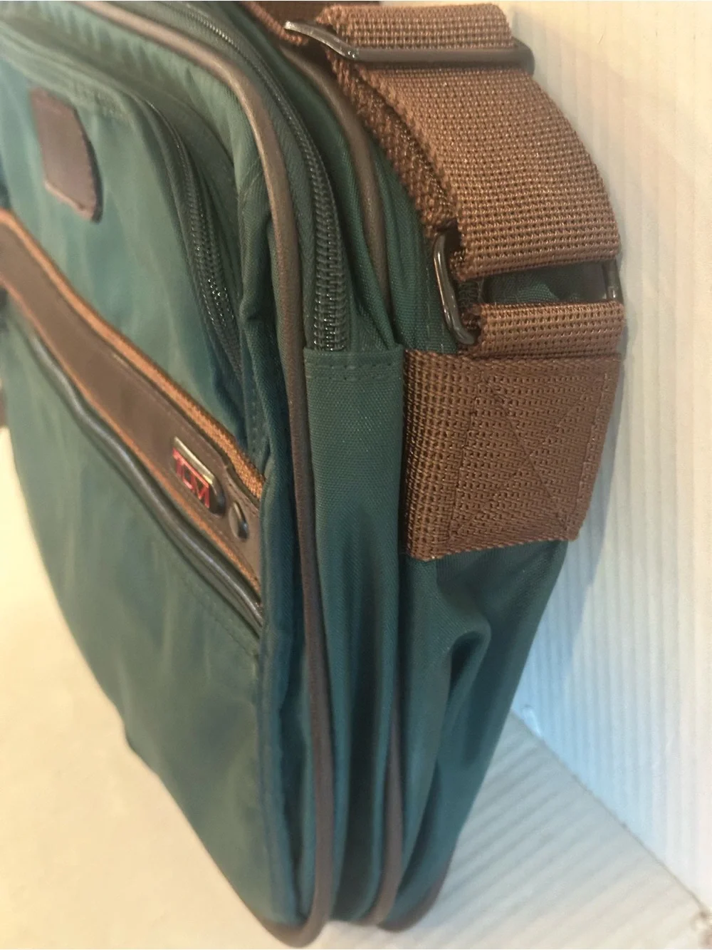 vintage green and brown ballistic nylon TUMI 2-Way Briefcase Messenger Bag Mint